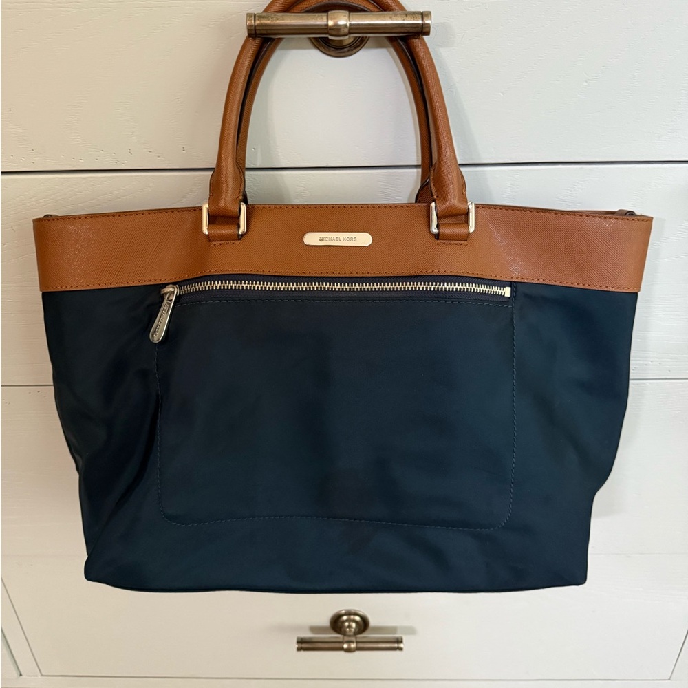 Michael Kors Dark Blue and Brown Tote